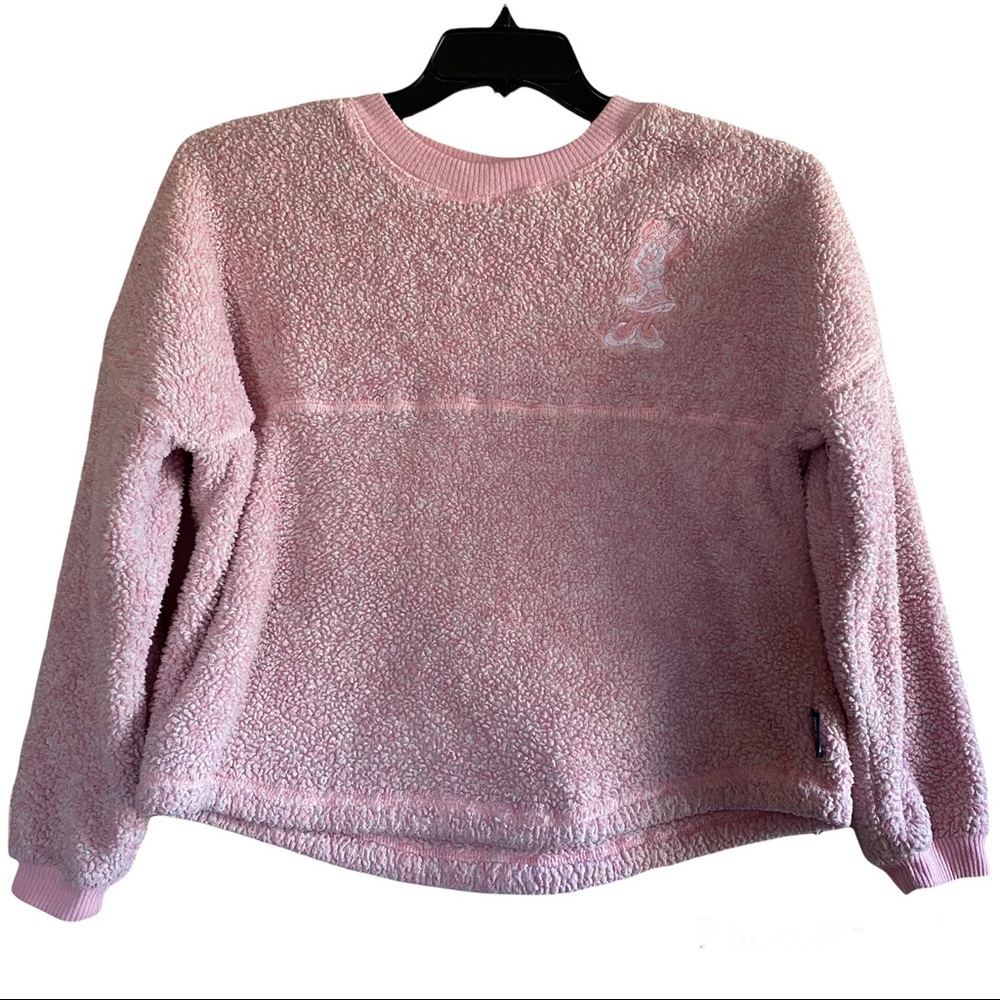 DISNEY PARKS Spirit Jersey Disneyland Resort pink Minnie Mouse Sherpa top